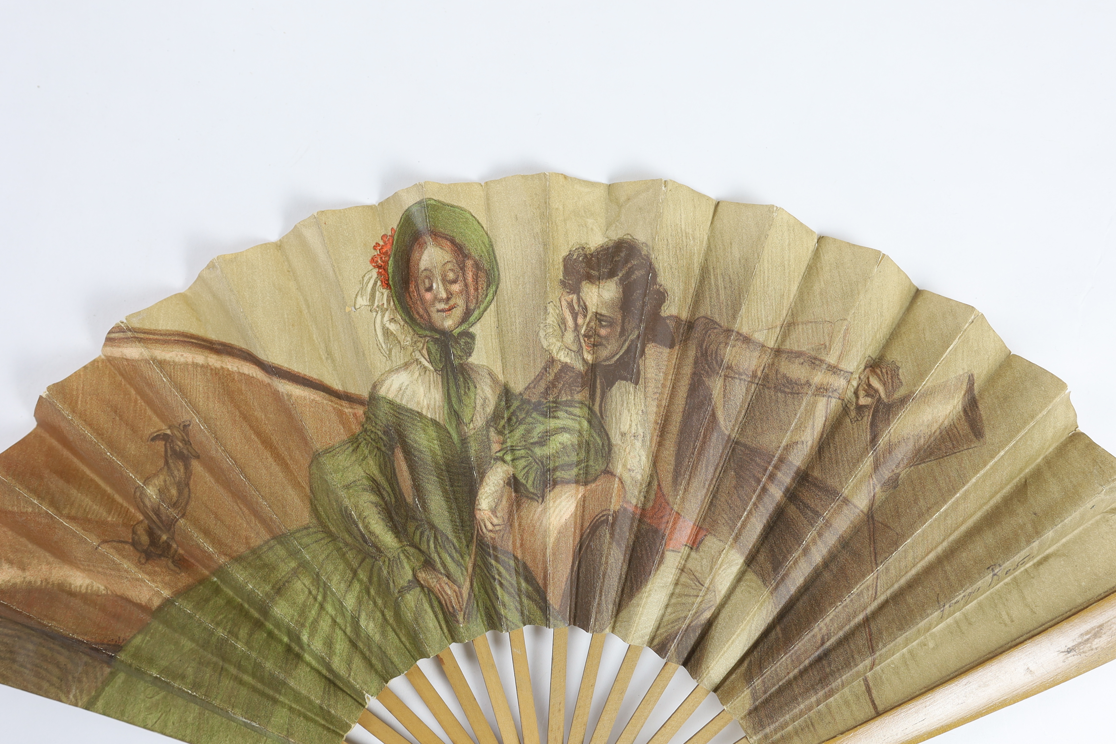 An unusual late 19th / early 20th century paper advertising fan for The Carlton Hotel, London (as printed on the back of fan leaf), signed on the front Georges Reson